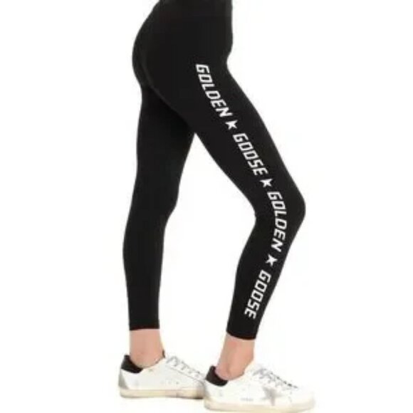 NWT Womens Golden Goose (Item- 8) Black White Logo Drawstring Leggings M - Picture 1 of 10